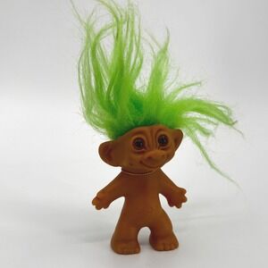 Vintage Uneeda Troll Doll Green Hair Brown Body Small Collectible Toy, Horseshoe